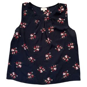 LOFT Outlet Petite‎ Blue Floral Sleeveless Pleated V Neck Top LP
